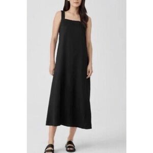 J.Jill 100% Linen Lagenlook Sleeveless Tie Back Black Maxi Dress Size 4